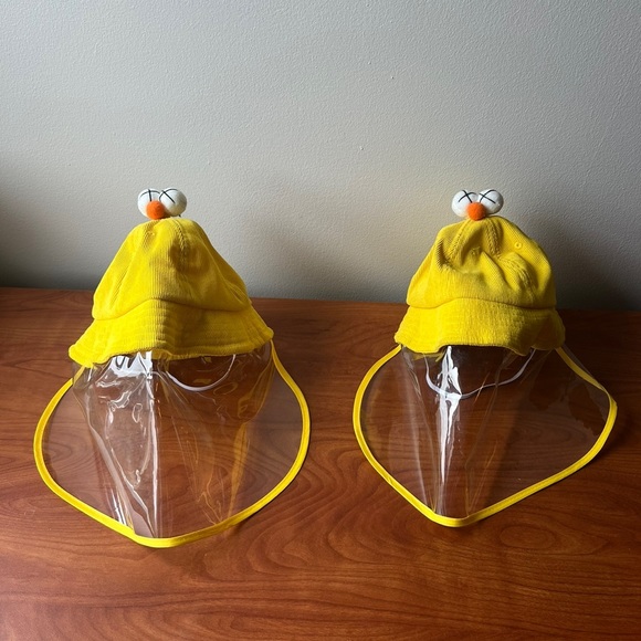 Lot of 2 Yellow Bucket Face Shield Mask KAWS hats - Picture 1 of 6